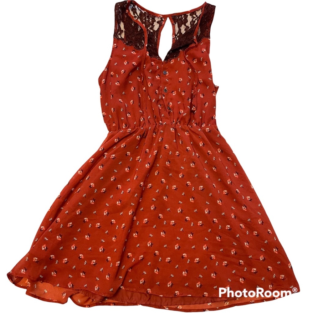Fall Floral Open Back Halter Top Lace Button-Up Dress